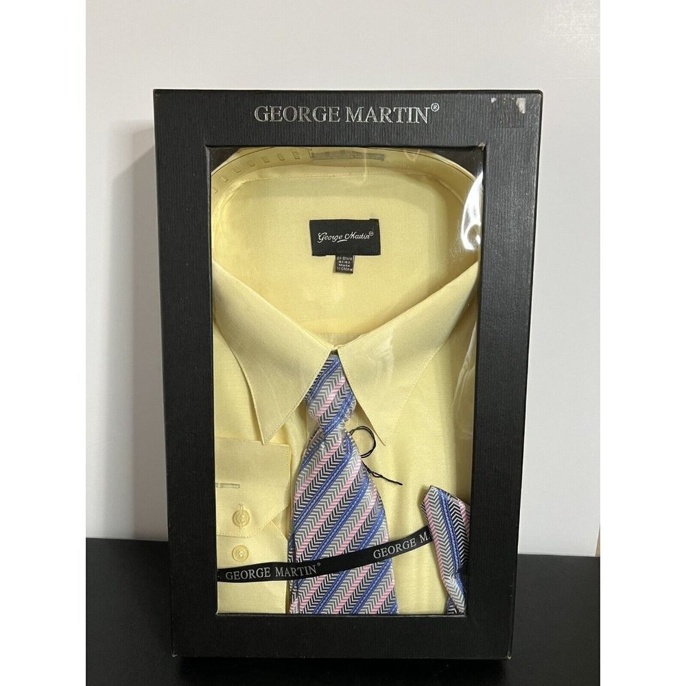 George Martin Shirt, Tie & Handkerchief Set Yellow Size 5XL 21-21.5, 41-42